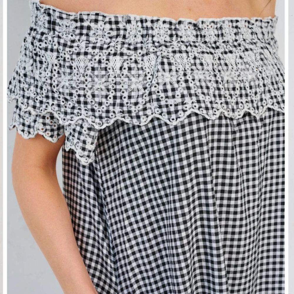 113 Black and White Off-Shoulder Dress - Picture 2 of 3